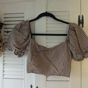 Motel 💞 Brown Gingham Crop Top